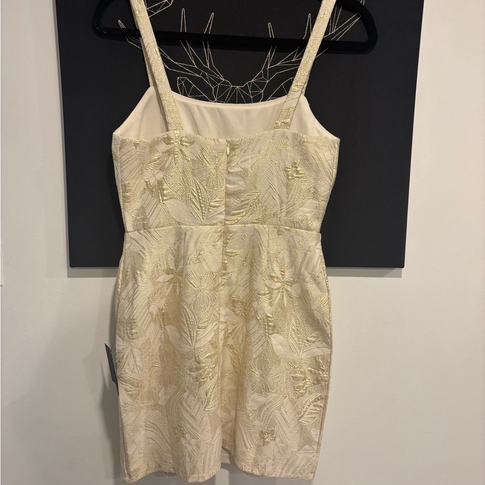 Lulu's Cream and Gold Leaf Mini Dress Size S - Picture 3 of 10
